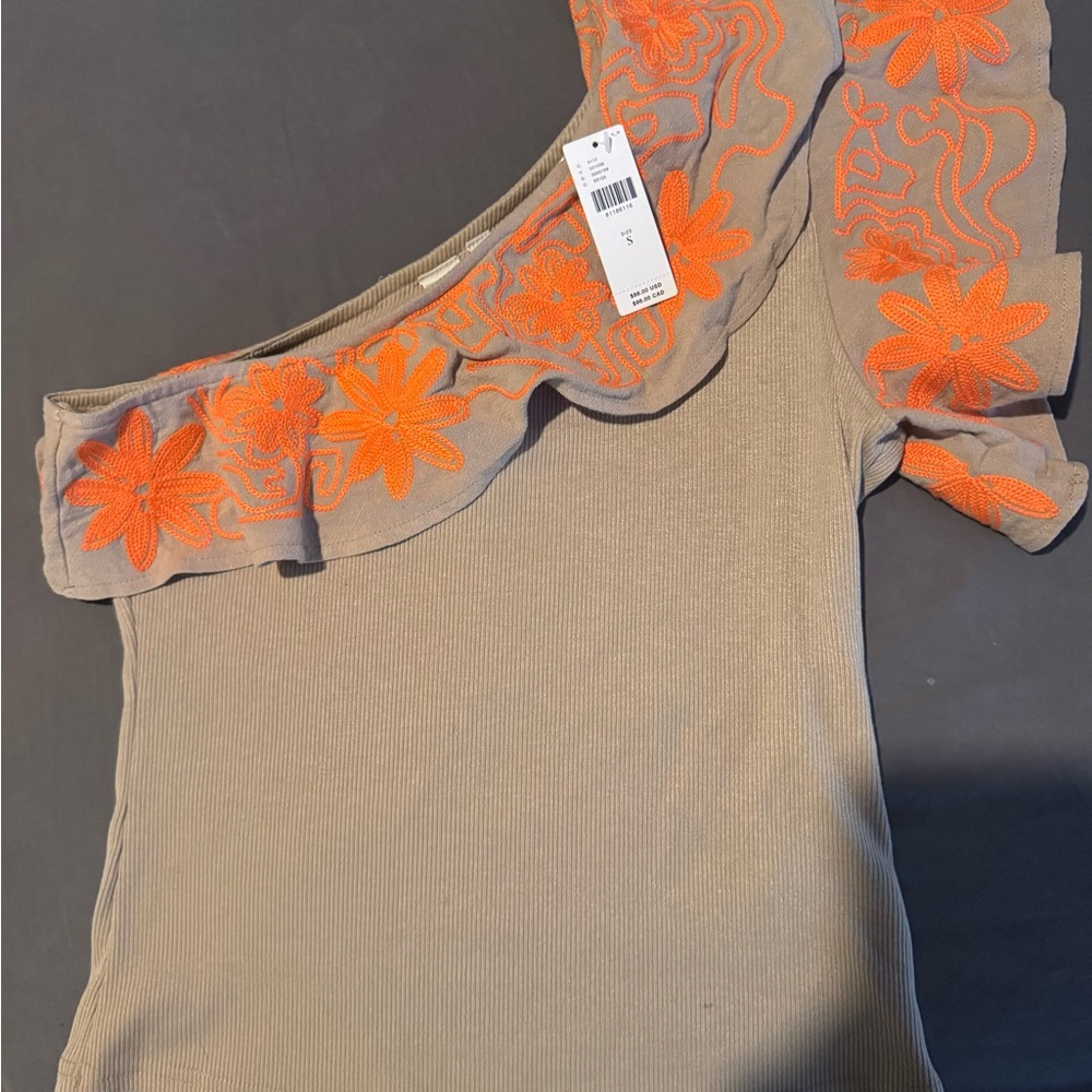 Dolan One-Shoulder Top with Orange Floral Embroidery Anthropologie